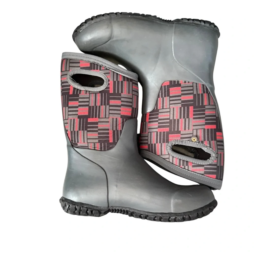 Bogs Sz 5 Gray Red York phaser youth Kids boots pull on winter Boots waterproof